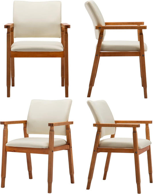 Set of 4 Walnut Dining Chairs, Wood Arm and Legs Chairs,Beige Color Living Room Chairs for Decor Furniture