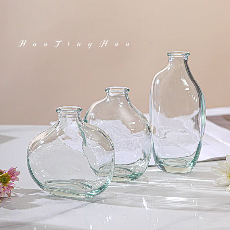 Transparent Glass Vase Flower Vase Decorative Hydroponic Plant Flower Vase Retro Desktop Flowers Bottle Room Decorate Vase 화병
