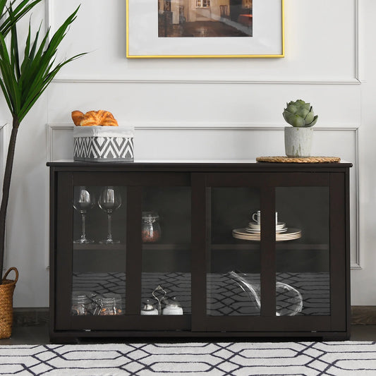Kitchen Storage Cabinet Sideboard Buffet Cupboard W/ Sliding Door Brown