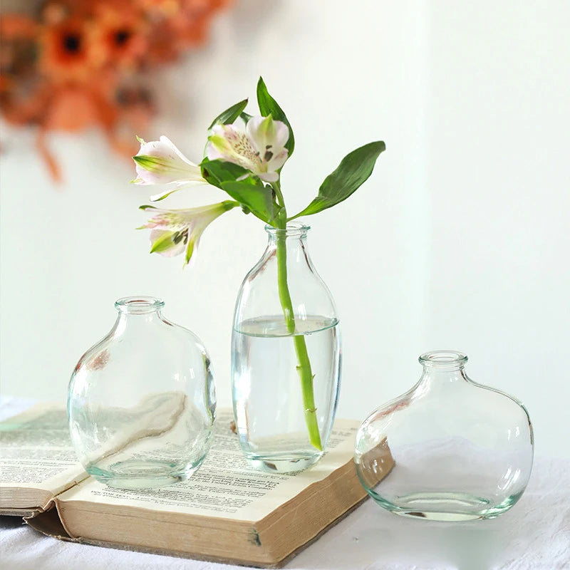 Transparent Glass Vase Flower Vase Decorative Hydroponic Plant Flower Vase Retro Desktop Flowers Bottle Room Decorate Vase 화병