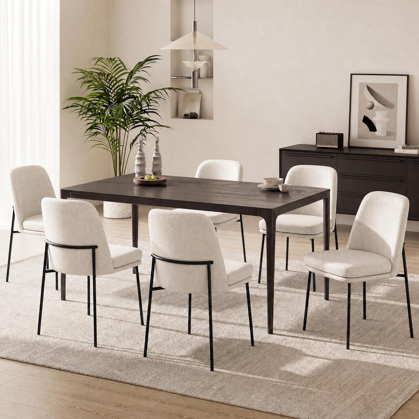 Dining Chairs Set of 4, Modern Dining Chairs, Fabric Upholstered Dining Chairs, Kitchen Chairs with Curved Back and Metal Legs for Dining Room Kitchen Restaurant, Beige