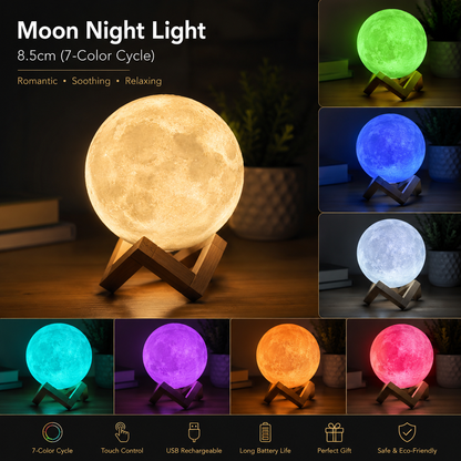 D5 Starry Moon Lamp 8Cm - LED Night Light with Stand, Perfect for Bedroom Decor and Gifts