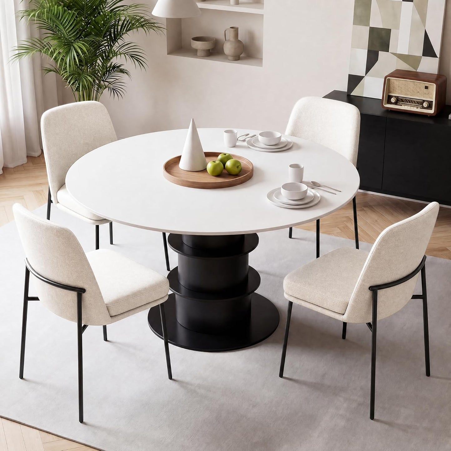 Dining Chairs Set of 4, Modern Dining Chairs, Fabric Upholstered Dining Chairs, Kitchen Chairs with Curved Back and Metal Legs for Dining Room Kitchen Restaurant, Beige