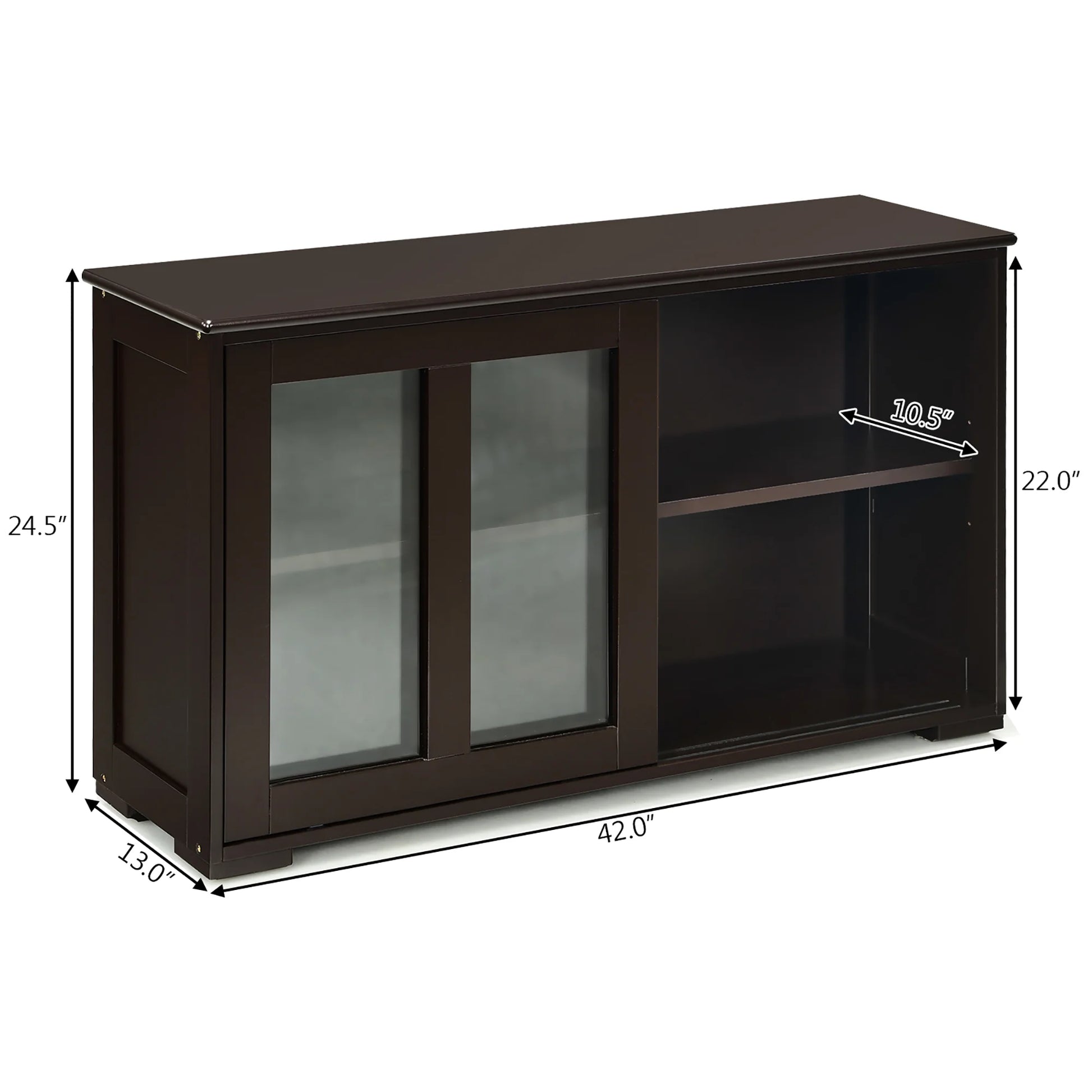 Kitchen Storage Cabinet Sideboard Buffet Cupboard W/ Sliding Door Brown