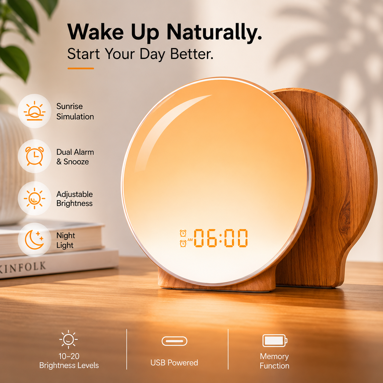 Digital Snooze Function Alarm Clock New Wake up Light Clock Sunrise Sunset Light FM Function Alarm Clock for Daily Life