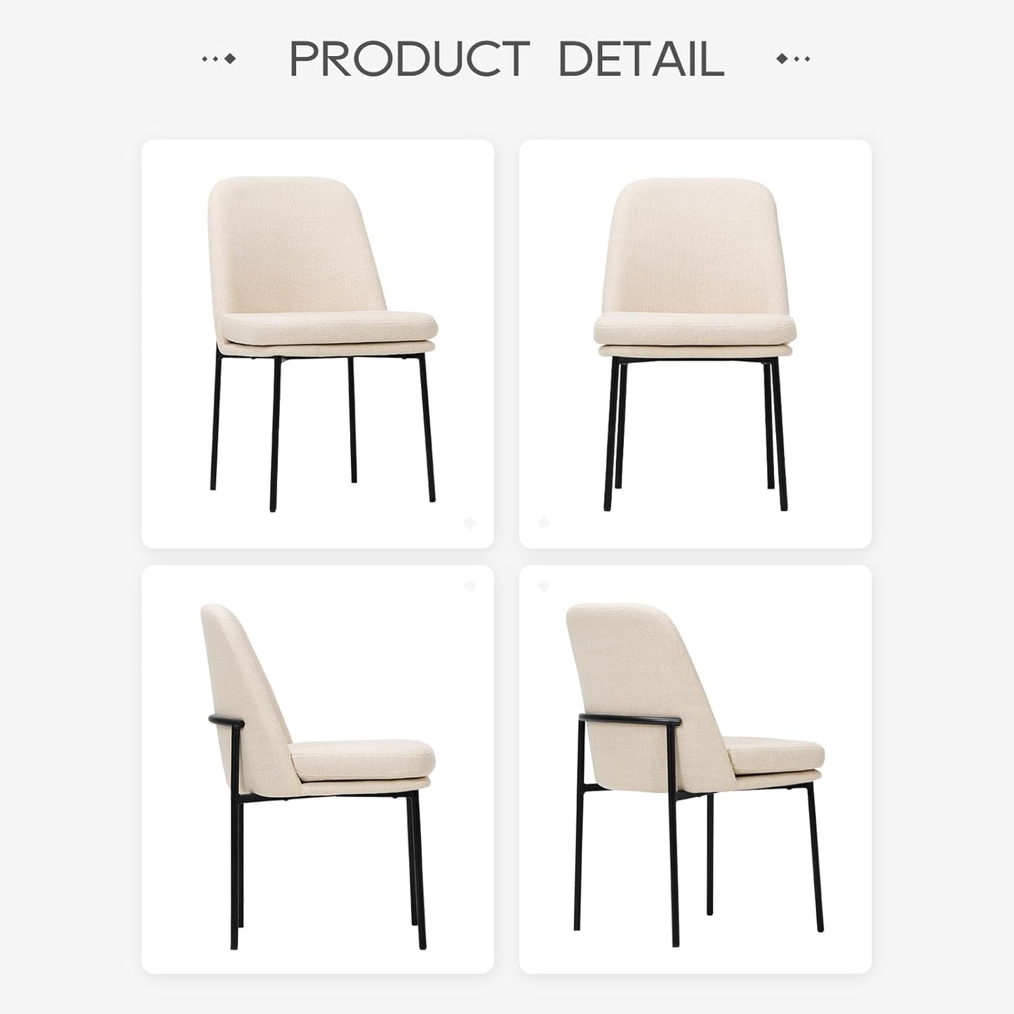 Dining Chairs Set of 4, Modern Dining Chairs, Fabric Upholstered Dining Chairs, Kitchen Chairs with Curved Back and Metal Legs for Dining Room Kitchen Restaurant, Beige