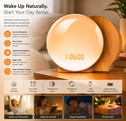 Digital Snooze Function Alarm Clock New Wake up Light Clock Sunrise Sunset Light FM Function Alarm Clock for Daily Life
