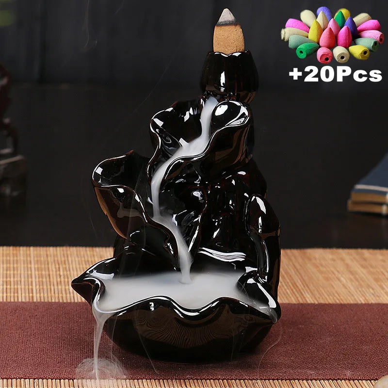 Free 20Pcs Incense Cones Creative Home Decor Backflow Stick Incense Burner Ceramic Censer Home Decoration Use in Home Teahouse