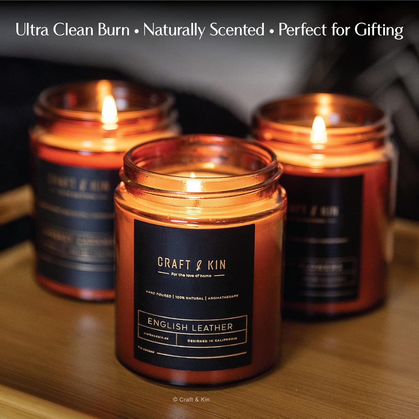 Premium English Leather Scented Candle – Long Lasting, 45 Hour Burn Time – Luxury Natural Soy Scented Candle – Room Decor and Aromatherapy – 8 Oz