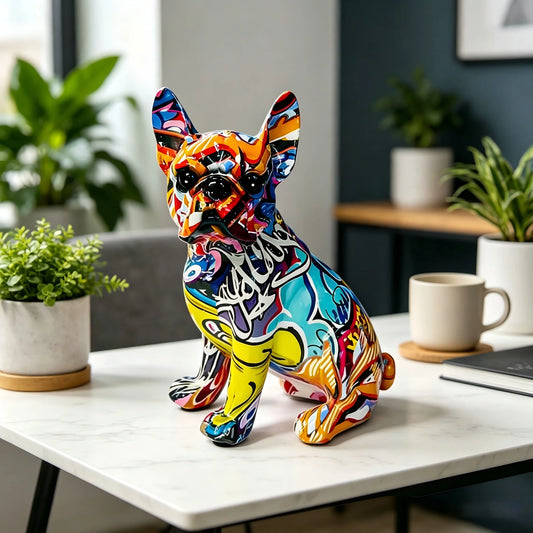 Colorful Standing French Bulldog Resin Statue Decoration, Pet Dog DIY Graffiti Crafts, Desktop Animal Statue Ornament.