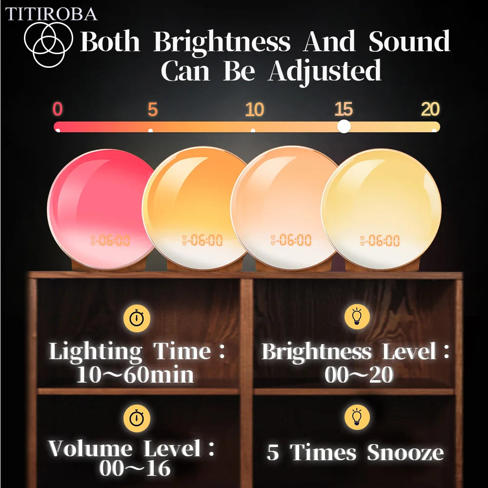 Digital Snooze Function Alarm Clock New Wake up Light Clock Sunrise Sunset Light FM Function Alarm Clock for Daily Life