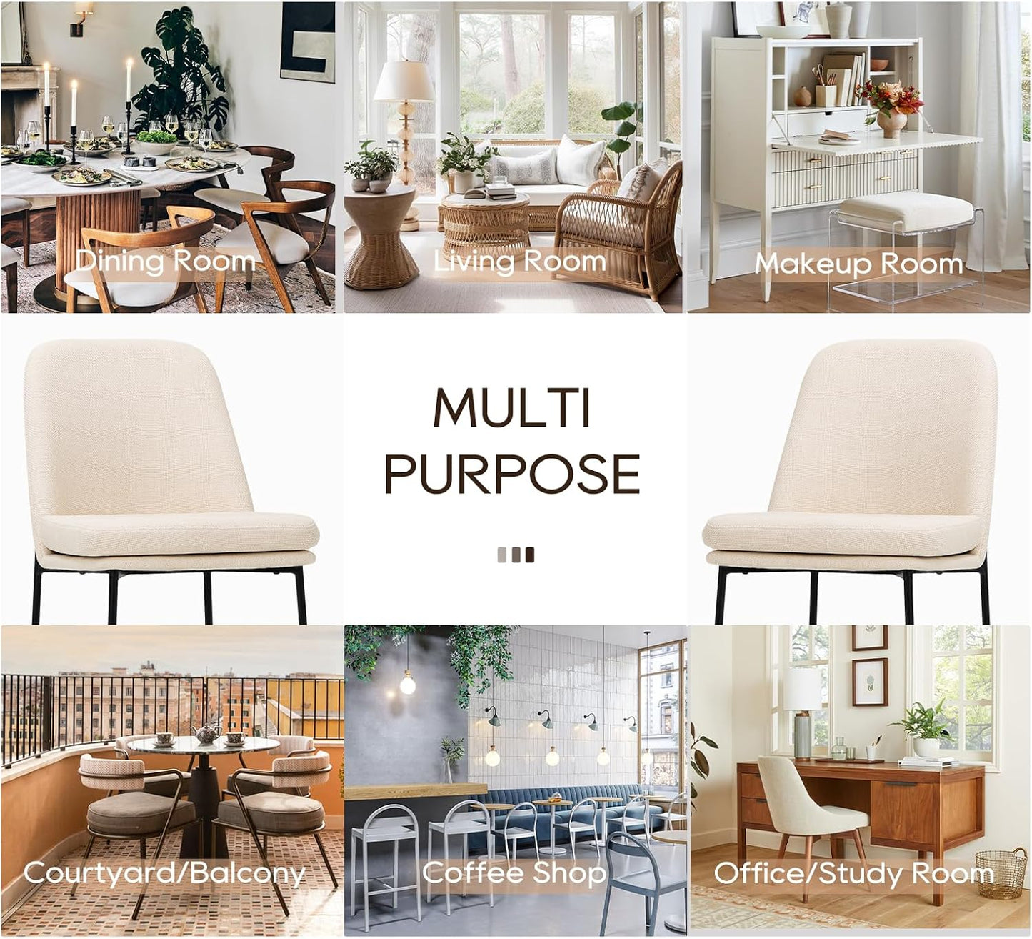Dining Chairs Set of 4, Modern Dining Chairs, Fabric Upholstered Dining Chairs, Kitchen Chairs with Curved Back and Metal Legs for Dining Room Kitchen Restaurant, Beige