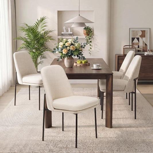 Dining Chairs Set of 4, Modern Dining Chairs, Fabric Upholstered Dining Chairs, Kitchen Chairs with Curved Back and Metal Legs for Dining Room Kitchen Restaurant, Beige