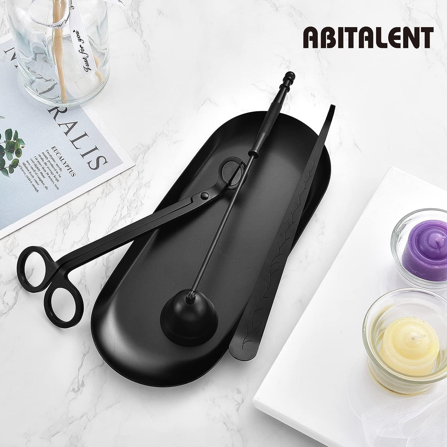 Candle Accessory Set, 4 in 1 Black Bell Candle Wick Trimmer