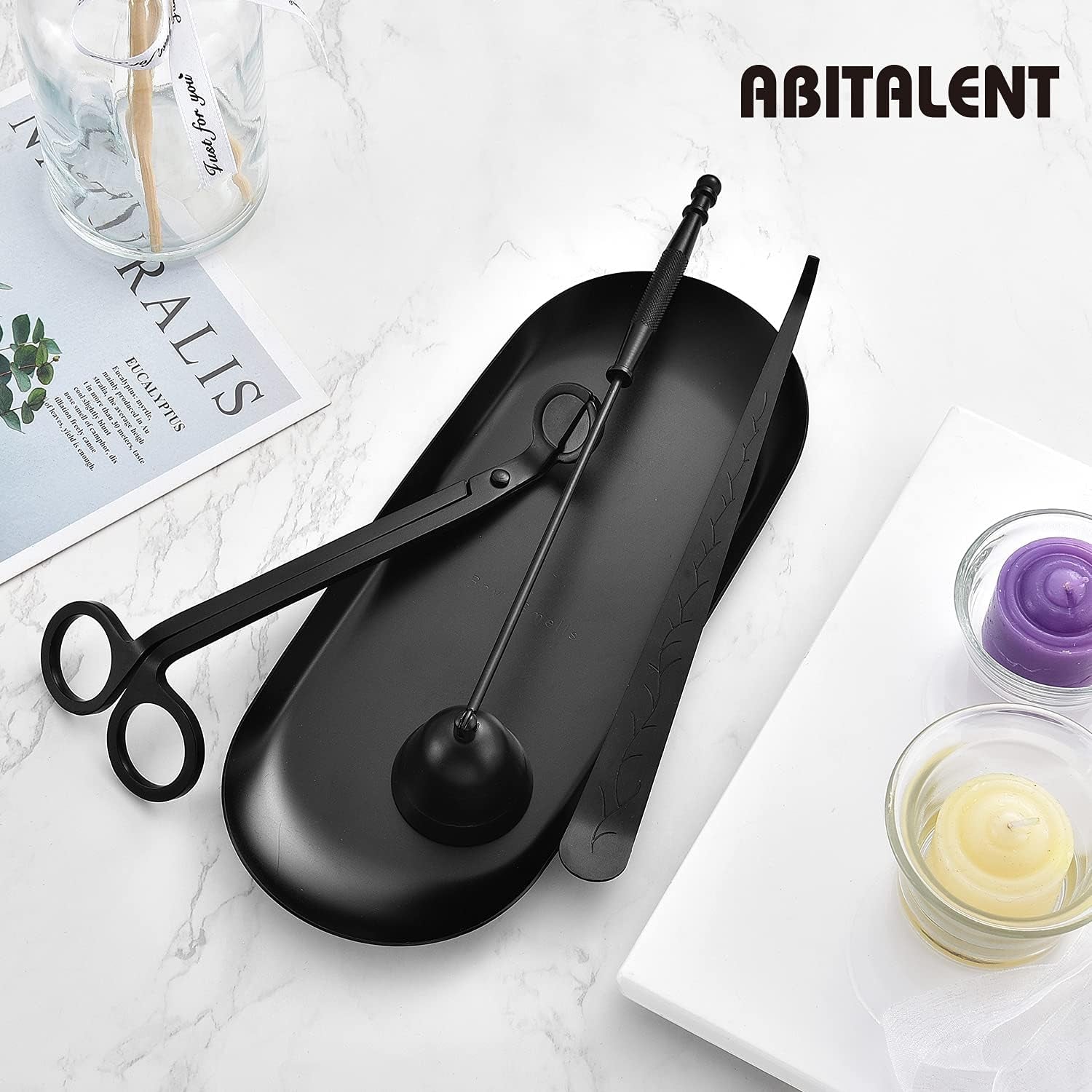 Candle Accessory Set, 4 in 1 Black Bell Candle Wick Trimmer