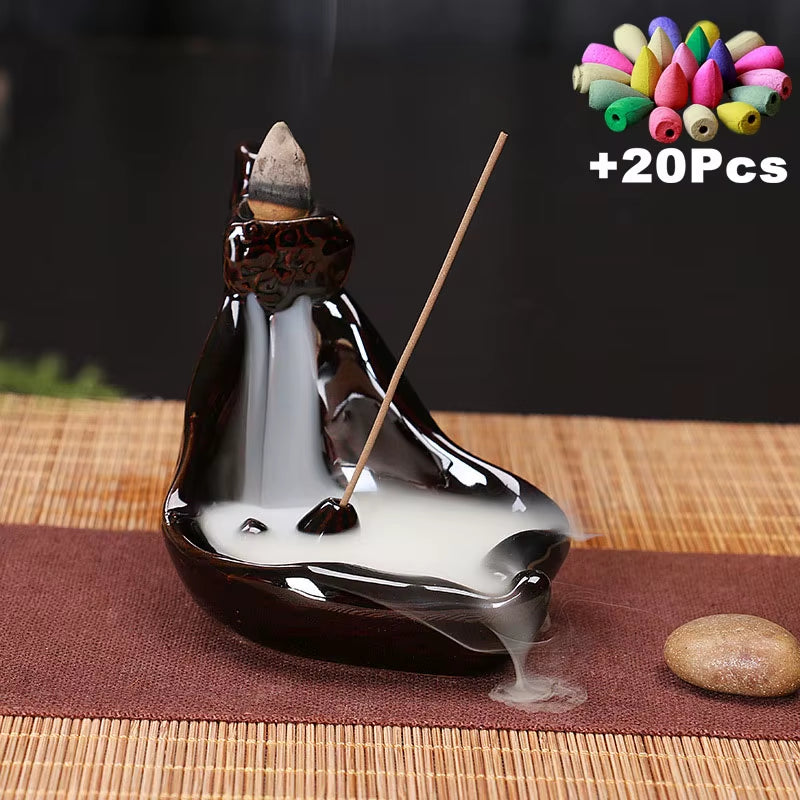 Free 20Pcs Incense Cones Creative Home Decor Backflow Stick Incense Burner Ceramic Censer Home Decoration Use in Home Teahouse
