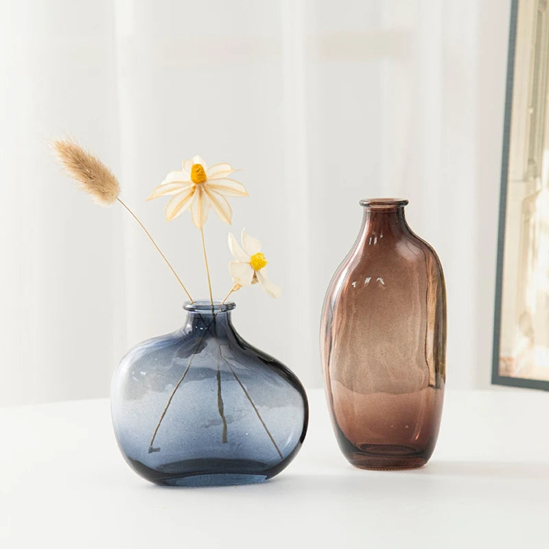 Transparent Glass Vase Flower Vase Decorative Hydroponic Plant Flower Vase Retro Desktop Flowers Bottle Room Decorate Vase 화병