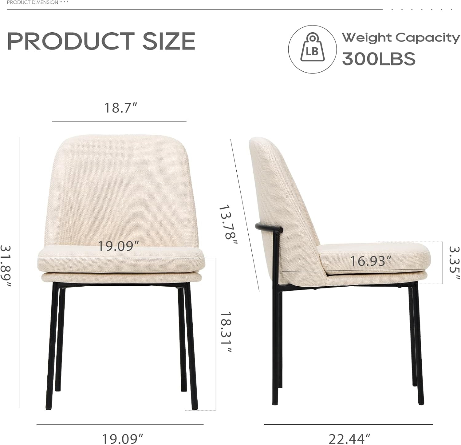 Dining Chairs Set of 4, Modern Dining Chairs, Fabric Upholstered Dining Chairs, Kitchen Chairs with Curved Back and Metal Legs for Dining Room Kitchen Restaurant, Beige