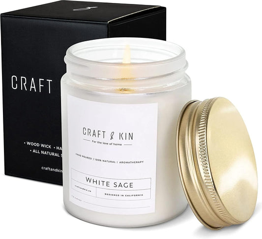 Premium White Sage Scented Candle – Long Lasting, 45 Hour Burn Time – Luxury Natural Soy Scented Candle – Room Decor and Aromatherapy – 8 Oz