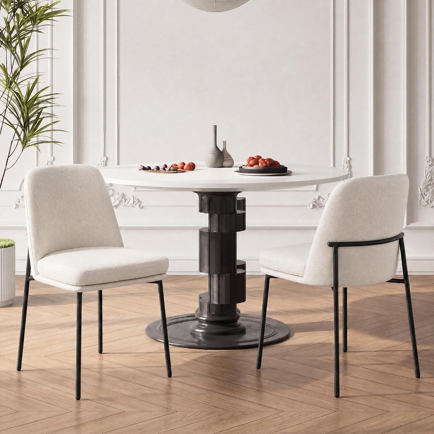 Dining Chairs Set of 4, Modern Dining Chairs, Fabric Upholstered Dining Chairs, Kitchen Chairs with Curved Back and Metal Legs for Dining Room Kitchen Restaurant, Beige
