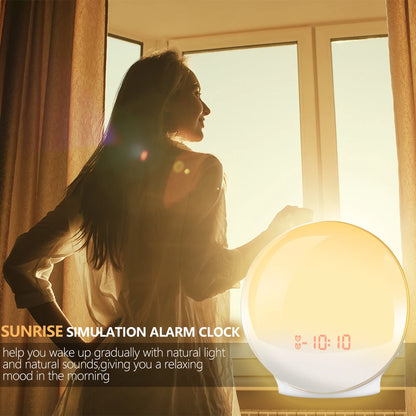 Digital Snooze Function Alarm Clock New Wake up Light Clock Sunrise Sunset Light FM Function Alarm Clock for Daily Life