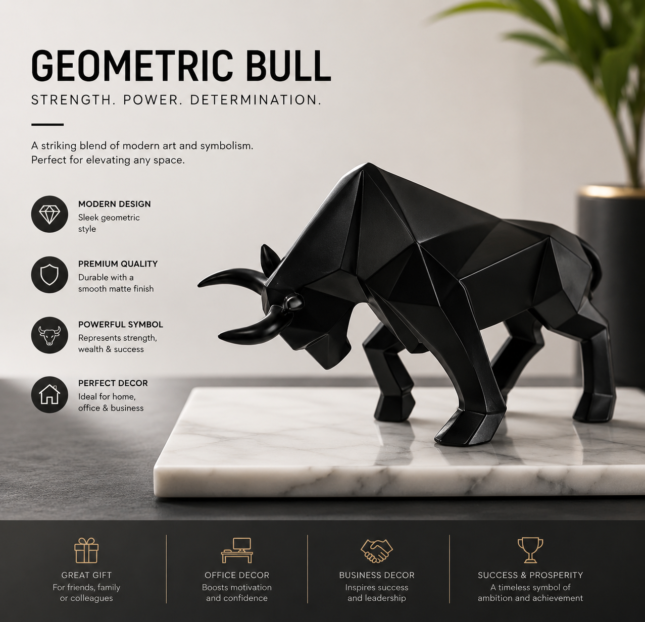 Polyresin Bull Figurine Home Decor, Abstract Sculptures, Originality Home Decoration Furnishing Animal Ornament, Geometric Surface Statues Home Decor Ornament