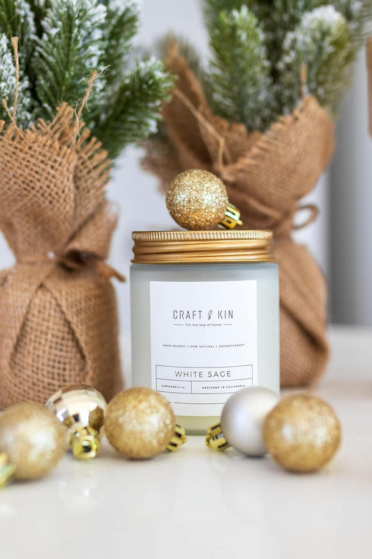 Premium White Sage Scented Candle – Long Lasting, 45 Hour Burn Time – Luxury Natural Soy Scented Candle – Room Decor and Aromatherapy – 8 Oz